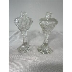 Gorgeous Cut Crystal Long-Stemmed Salt &‎ Pepper Shakers Floral Etching
